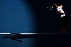 MELBOURNE, AUSTRALIA - JANUARY 21: Rafael Nadal of Spain serves in his third round match against Alexander Zverev of Germany on day six of the 2017 Australian Open at Melbourne Park on January 21, 2017 in Melbourne, Australia. (Photo by Quinn Rooney/Getty Images)