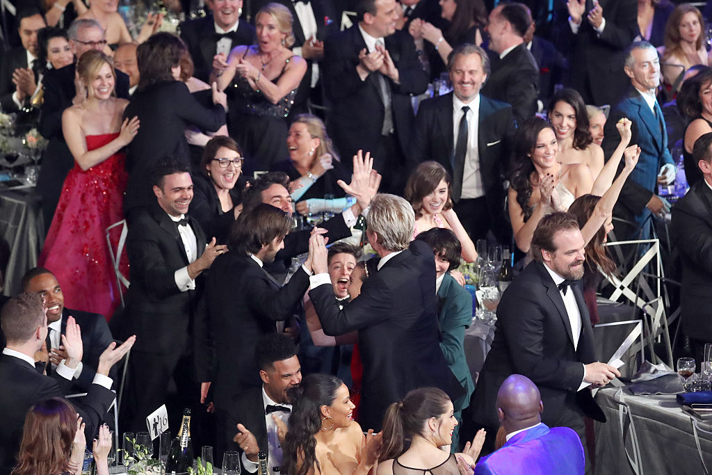 LOS ANGELES, CA - JANUARY 29: Cast of 'Stranger Things' wins Outstanding Performance by an Ensemble in a Drama Seriesduring The 23rd Annual Screen Actors Guild Awards at The Shrine Auditorium on January 29, 2017 in Los Angeles, California. 26592_021 (Photo by Richard Heathcote/Getty Images for TNT)
