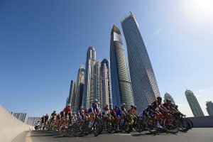 DUBAI, UNITED ARAB EMIRATES - JANUARY 31: Cyclists compete during Nakheel Stage One of the 4th Tour Dubai 2017 on January 31, 2017 in Dubai, United Arab Emirates. (Photo by Tom Dulat/Getty Images)