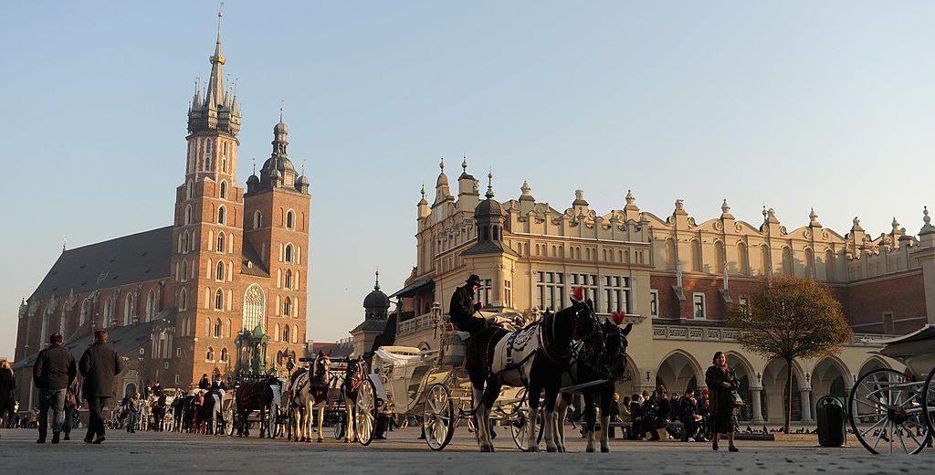 KRAKOW, POLAND - NOVEMBER 07: A general view of Main Market Square on November 7, 2011 in Krakow, Poland. Krakow has been announced as the England football teams base for the 2012 European Championships. (Photo by Michael Regan/Getty Images)