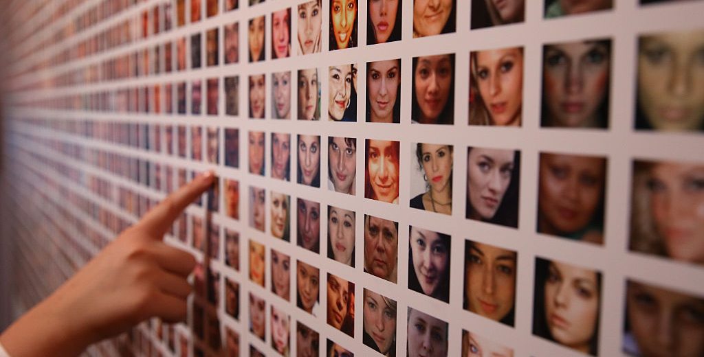 LONDON, ENGLAND - DECEMBER 02: Some of the photographs of a million users of Facebook collated by artists Paolo Cirio and Alessandro Ludovico are displayed at the Big Bang Data exhibition at Somerset House on December 2, 2015 in London, England. The show highlights the data explosion that's radically transforming our lives. It opens on December 3, 2015 and runs until February 28, 2016 at Somerset House. (Photo by Peter Macdiarmid/Getty Images for Somerset House)
