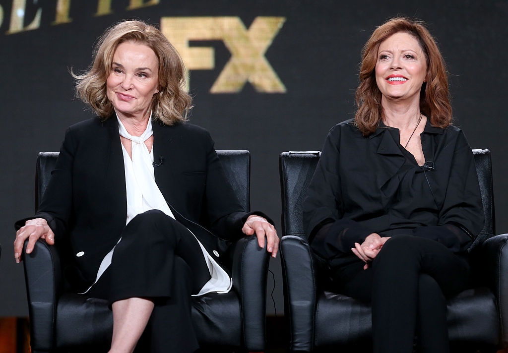PASADENA, CA - JANUARY 12: Actresses Jessica Lange (L) and Susan Sarandon of the television show 'Feud' speak onstage during the FX portion of the 2017 Winter Television Critics Association Press Tour at Langham Hotel on January 12, 2017 in Pasadena, California (Photo by Frederick M. Brown/Getty Images)