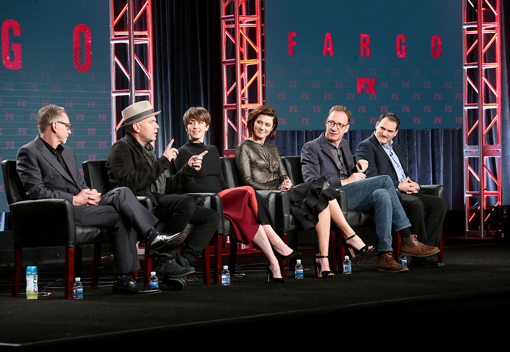 PASADENA, CA - JANUARY 12: (L-R) Executive producer Warren Littlefield and actors Ewan McGregor, Carrie Coon, Mary Elizabeth Winstead, David Thewlis and Michael Stuhlbarg of the television show 'Fargo' speak onstage during the FX portion of the 2017 Winter Television Critics Association Press Tour at Langham Hotel on January 12, 2017 in Pasadena, California (Photo by Frederick M. Brown/Getty Images)