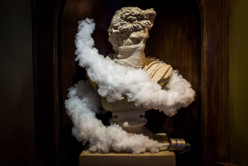 BETHLEHEM, WEST BANK - MARCH 04: A general view inside street artist Banksy's newly opened Walled Off Hotel in the Israeli occupied West Bank town of Bethlehem on March 4, 2017 in Bethlehem, West Bank. Anonymous British street artist Banksy launched a hotel in occupied West Bank and next to Israels controversial separation wall in Bethlehem yesterday. The rooms of the hotel are also filled with the artist's work, much of which being about the conflict. The owners say it will be a functioning hotel along with being part art gallery and part political statement. (Photo by Ilia Yefimovich/Getty Images)