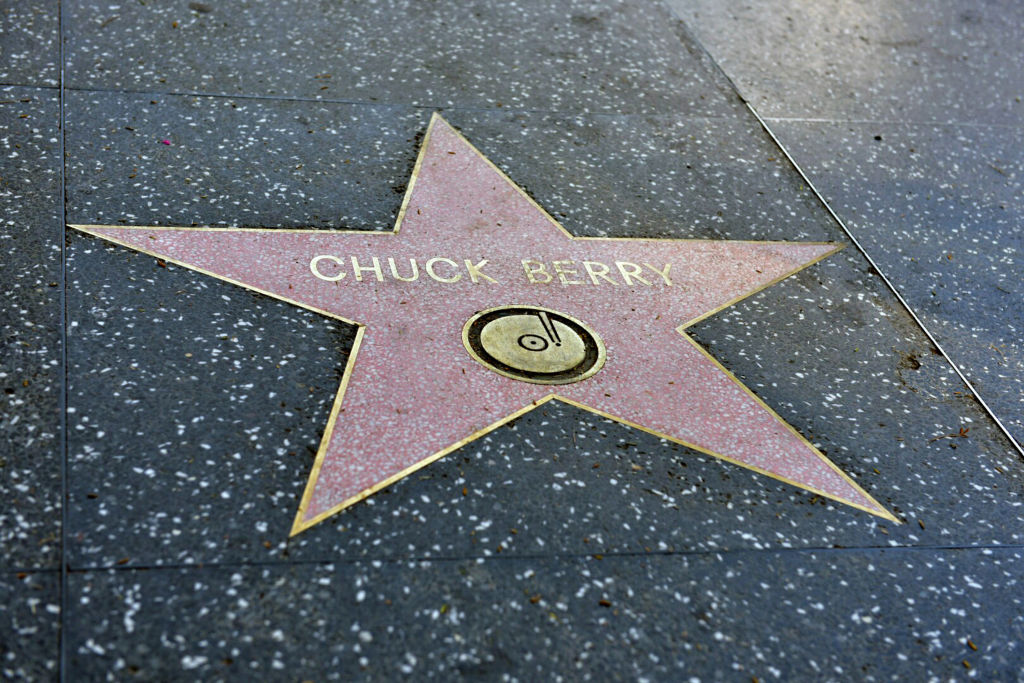 HOLLYWOOD, CA - MARCH 18: A view of Chuck Berry's Hollywood Walk of Fame Star on March 18, 2017 in Hollywood, California. Musician Chuck Berry passed away March 18, 2017 at a residence outside St. Louis. He was 90 years old. (Photo by Rodin Eckenroth/Getty Images)