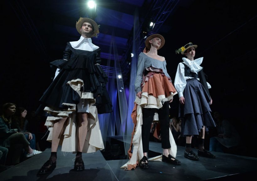 GLASGOW, SCOTLAND - MARCH 21: Students show their creations at the Glasgow Art School fashion show on March 21, 2017 in Glasgow, Scotland. 2017 marks the 70th anniversary of the first undergraduate Fashion Show at the Glasgow School of Art. To celebrate this achievement the current 3rd year students have designed collections inspired by the theme 1947-2017. (Photo by Mark Runnacles/Getty Images)