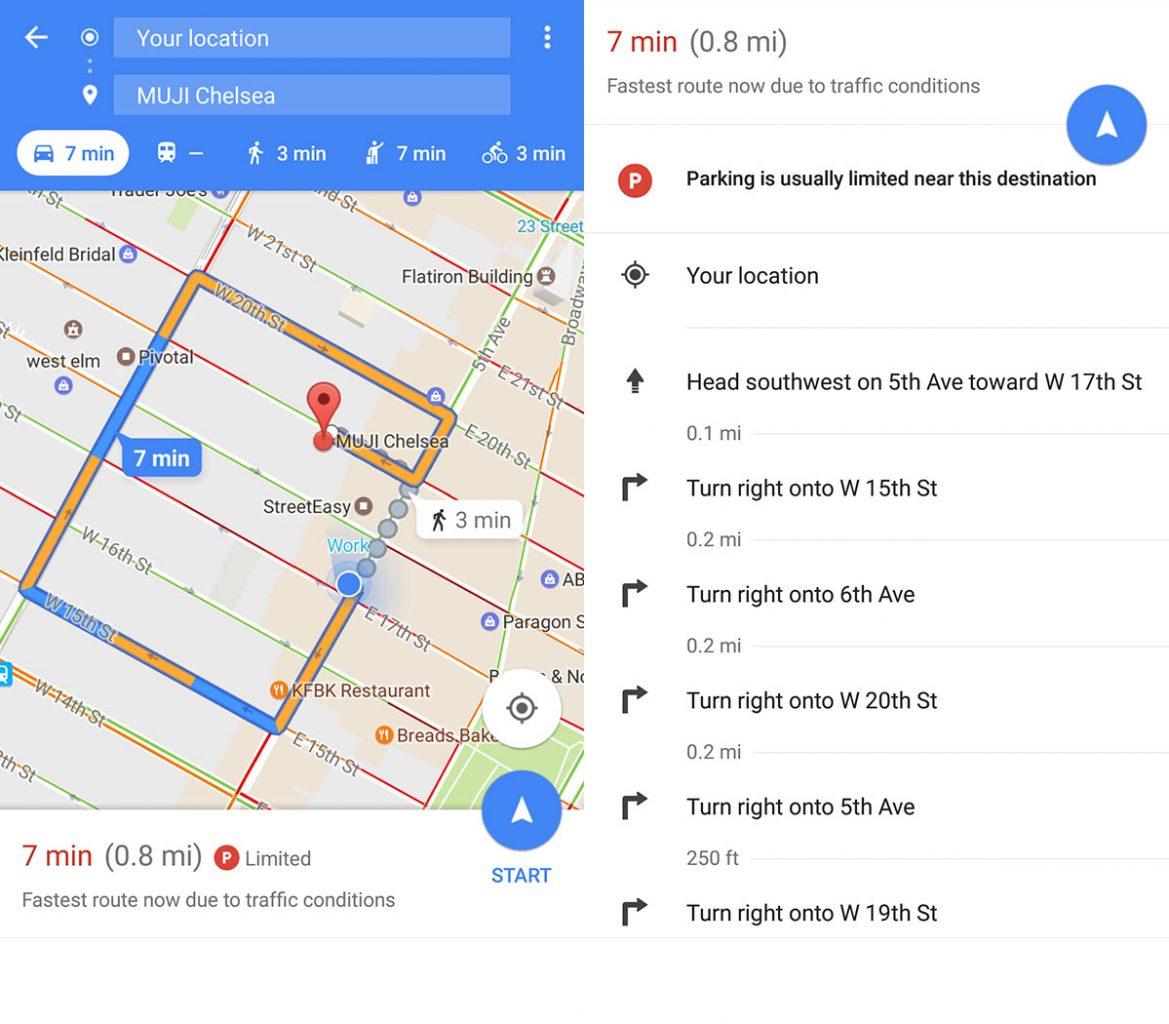 Így jelzi ki az appon belül az új funkció. A környék átlagos forgalmi adatai alapján állapítja meg, mekkora eséllyel találhatsz parkolóhelyet. Kép: Google Maps