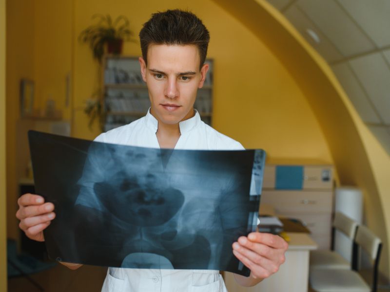 Röntgenfelvétel egy pácienssel, idegen tárgy a végbélben