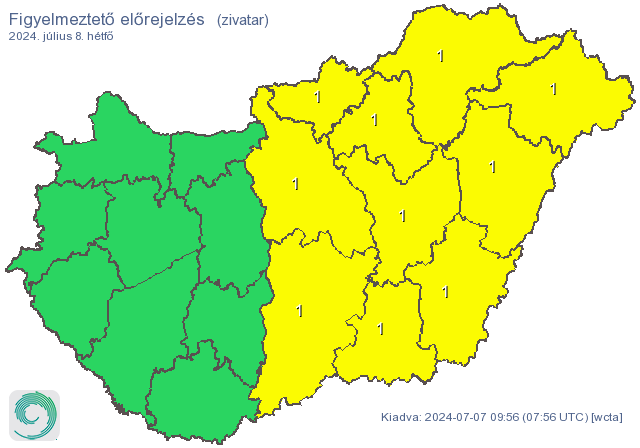 Zivatarok miatt adtak ki veszélyjelzést